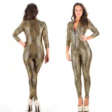 

Sexy Jumpsuit For Women Vinyl Leather Jumpsuit 2015 Hot Sale New Gold Sexy Leather Bodysuit