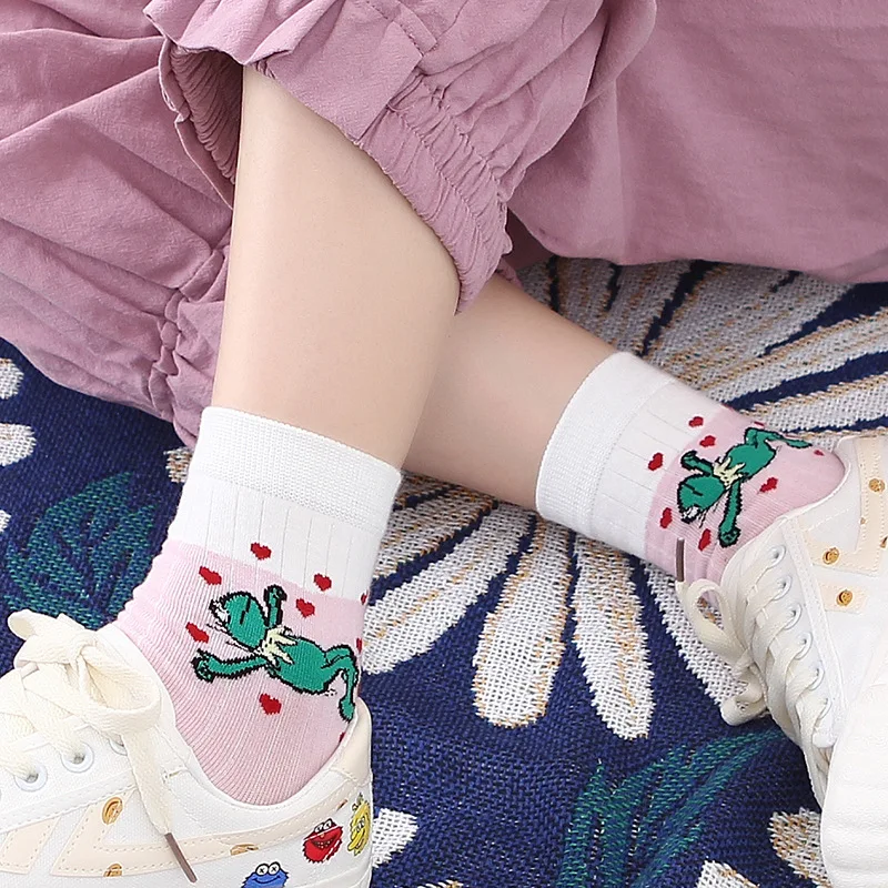 

Korean Style Women Socks Fashion Vintage Kawaii Cartoon Frog Rabbit Tide Socks Casual Harajuku Jacquard Breathable Cute Socks