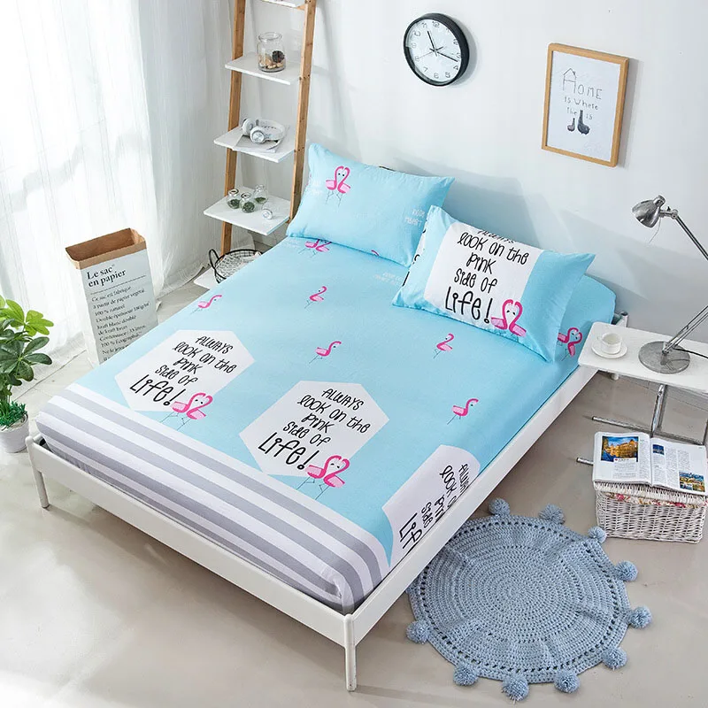 buy Bed Cover Geometric Stripe Cartoon Antibacterial Cotton Mattress Cover Machine Washable Breathable Double Bed Sheet CD 09