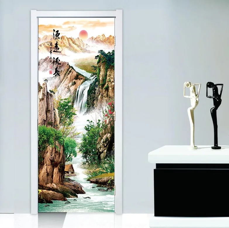 

30.3x78.7" Chinese Mountains Waterfalls Wall Mural Door Wallpaper Stickers for Home Decoration Vinyl Removable 3D Decals