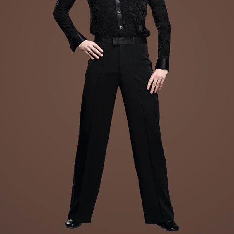 new Black Satin Ribbon On Side Men's Latin Pants Mens modern Ballroom Dance Pants Latin Dance Men Men's trousers