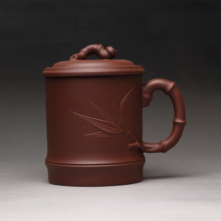 Authentic Handmade Purple Clay Bamboo Tea Cup with Lid Teacup Yixing