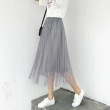 Новые стильные сетчатые плиссированные юбки с эластичной высокой талией тонкие и тонкие большие юбки маятник пышные женские