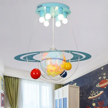 

Creative cartoon globe chandelier boy bedroom children's room light American modern simple LED planet Chandelier free shipping