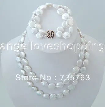 

xiuli 00100 2 strand white coin freshwater pearl necklace bracelet set