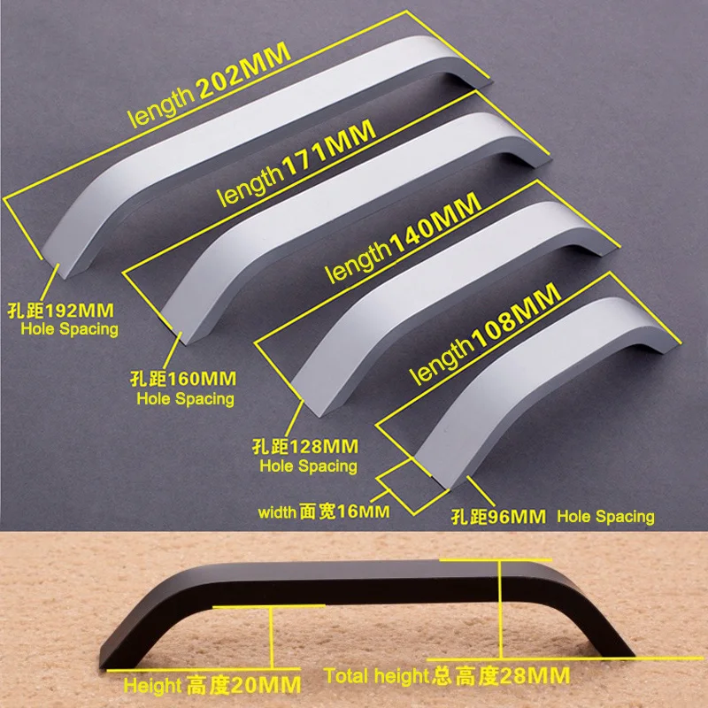 Длинная ручка мебельный Шкаф дверца ручки и ручки спальня шкаф комод кухонный ящик тянет, современный минималистичный стиль алюминий