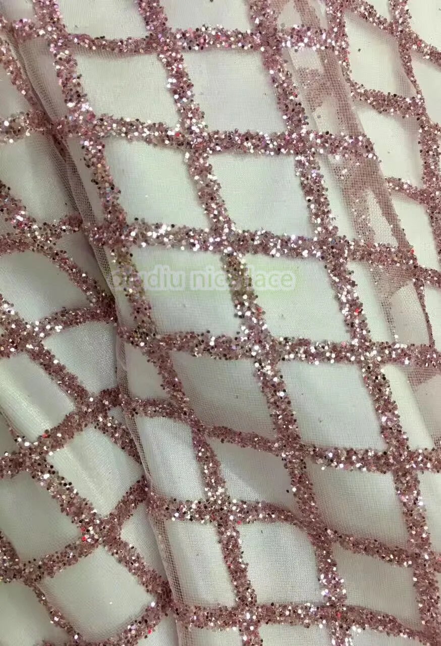 Hot sale glitter lace fabric Beautiful french net lace with glued