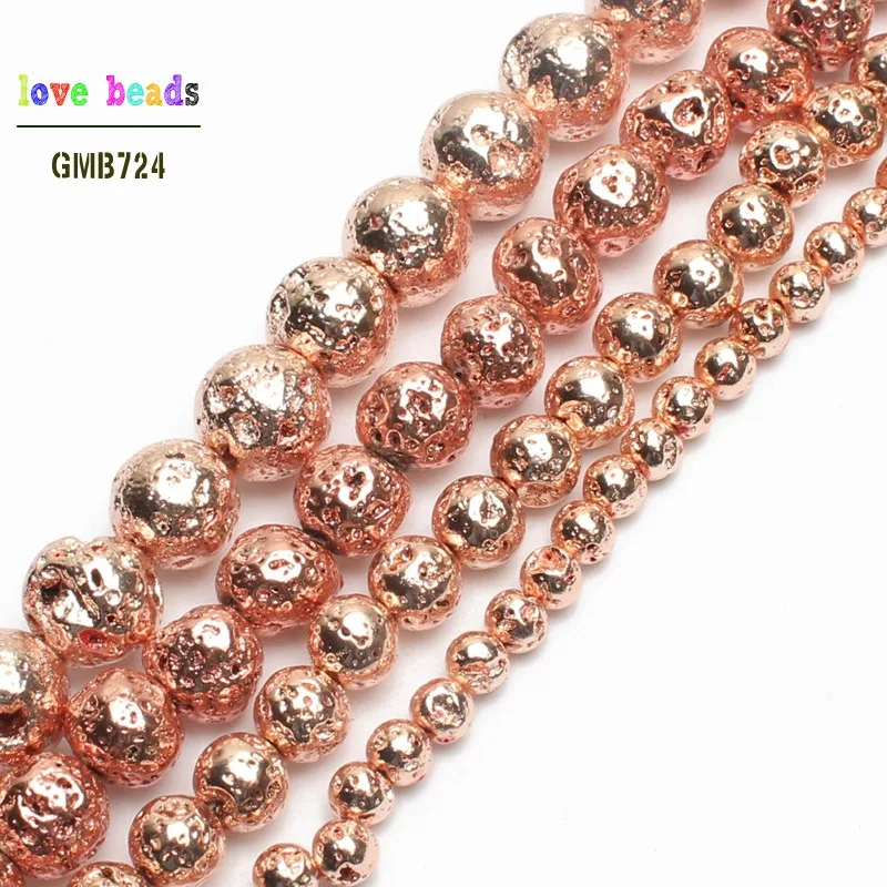 

Natural Stone Rose Gold Lava Hematite Round Loose Beads 4mm 6mm 8mm 10mm DIY Necklace Bracelet Jewelry Making Accessories
