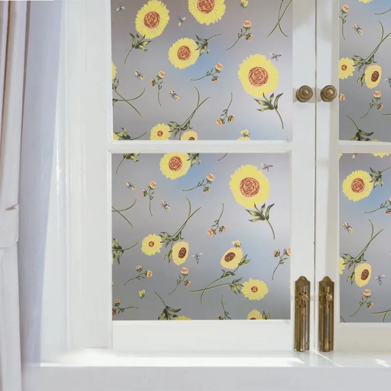 Stained Sun Flower Privacy Window Film Glass Stickers Frosted transparent opaque bathroom Static Glass Film Home Decor Decals