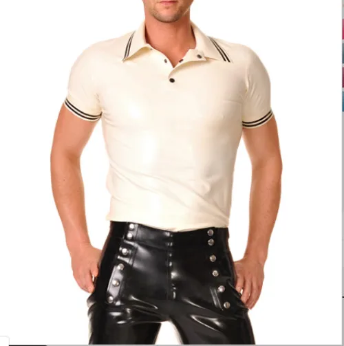 

100% New Latex Rubber shirt Fashion Sexy White Coat Size XXS-XXL