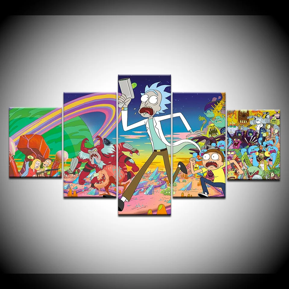 5 Pcs HD Print Rick And Morty Poster Painting Canvas Wall Art Picture For Kids Room Decor Art