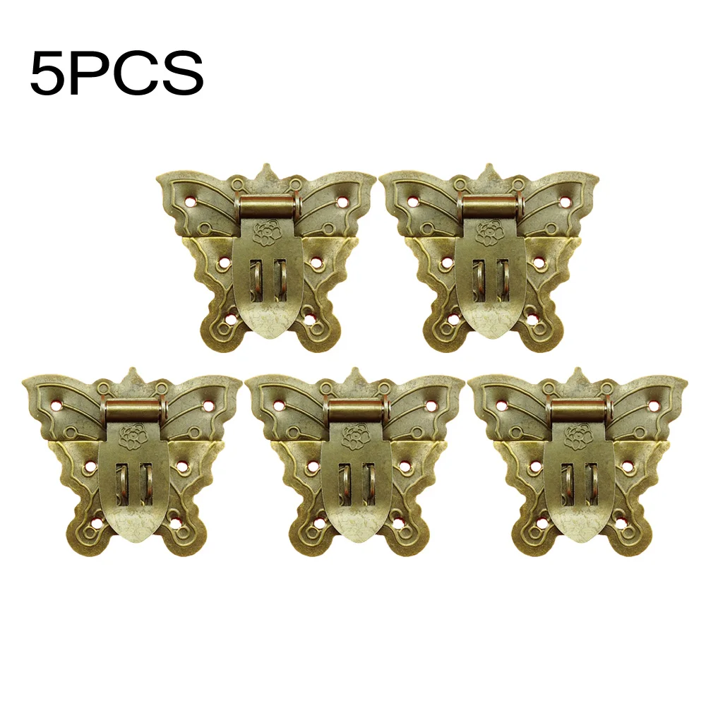 

5/10Pc Unique Retro Butterfly Latch Catch Jewelry Wooden Box Chest Lock Hasp Pad