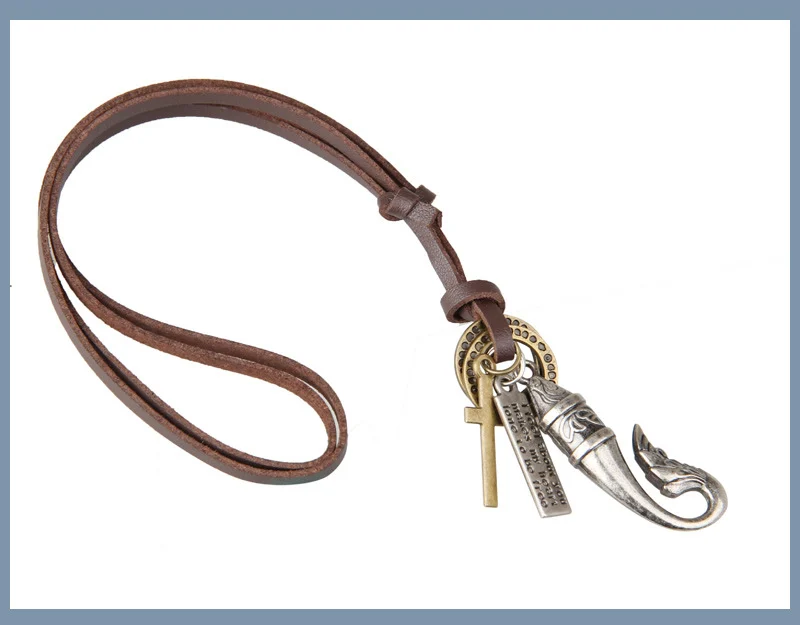 NIUYITID Vintage Fish Necklace & Pendant Men Long Leather Rope Chain Jewelry Adjustable Male Neckless Accessories erkek kolye (10)