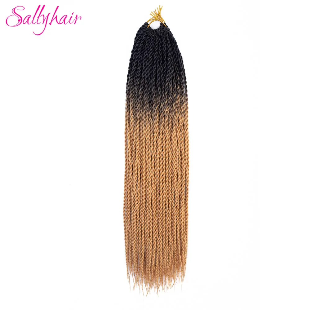 Sallyhair, 20 прядей, Омбре, цвет сенегаль, закрученные косички, волосы для наращивания, синий, серый, высокая температура, синтетические, вязанные, косички - Цвет: T1B/613