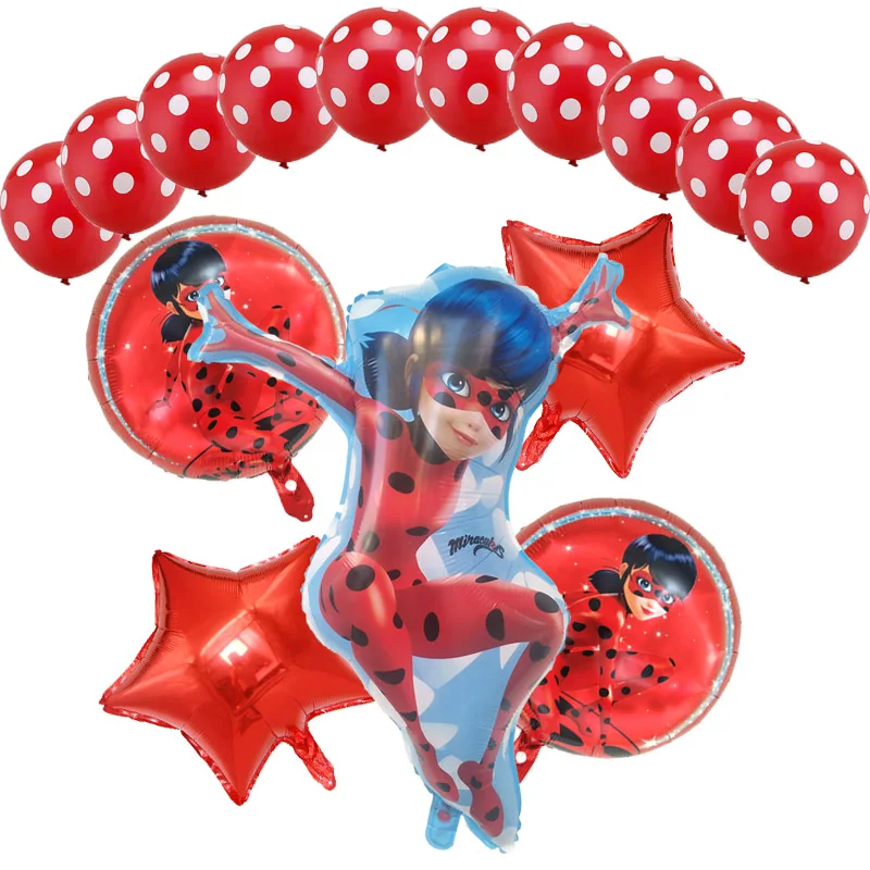 

15pcs/set ladybug girl Foil balloon set girl birthday party decoration baby bath wedding balloon supplies girl inflatable toys