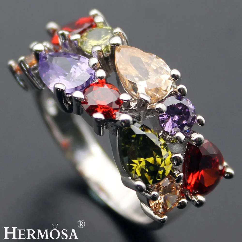 

Hermosa Xmas Gift Garnet Peridot Morganite AmethystHOT 925 Sterling Silver Ring Size 6# 7# 8# 9# 10# Jewellery Accessories