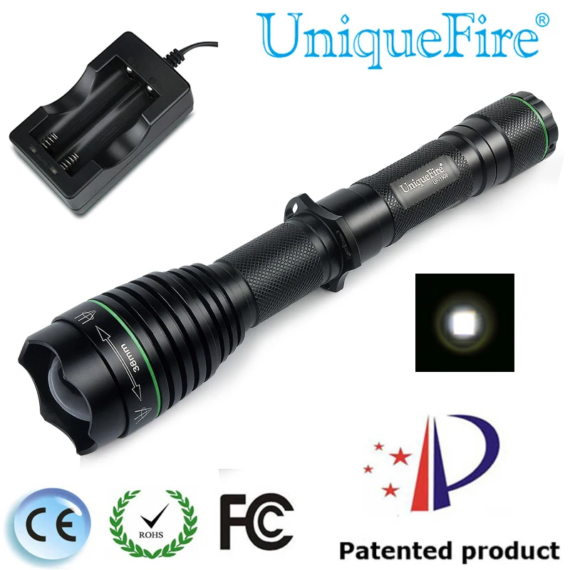 

UniqueFire Flashlight 1508 T38 XPE White Light+Charger ,Adjustable Focus Tac Light, Water Resistant Brightest Torch For Camping