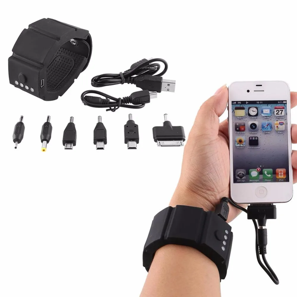 

New Chargers Bracelet Silicone Wrist Battery Band Power Bank Portable USB Battery Bank Chargers for Iphone4/6/7 PSP Samsung HTC