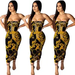 2019 Модные Новые африканские поперечные женские горячие стиль без бретелек золотая цепочка сексуальное платье для ночного клуба