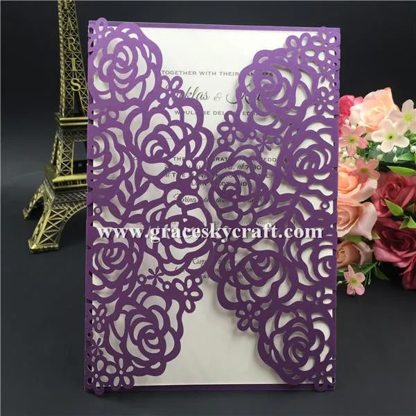 50 шт Роза цветы дизайн бумага лазерная резка, для свадьбы Пригласительные открытки с внутренним листом для украшения свадебной вечеринки