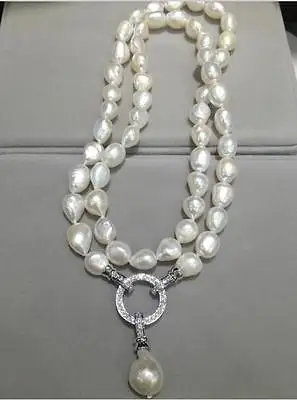 

Free shipping hot sale Women Bridal Wedding Jewelry >>32" Adjustable AAA 10-13 MM real south sea white pearl necklace + pendant