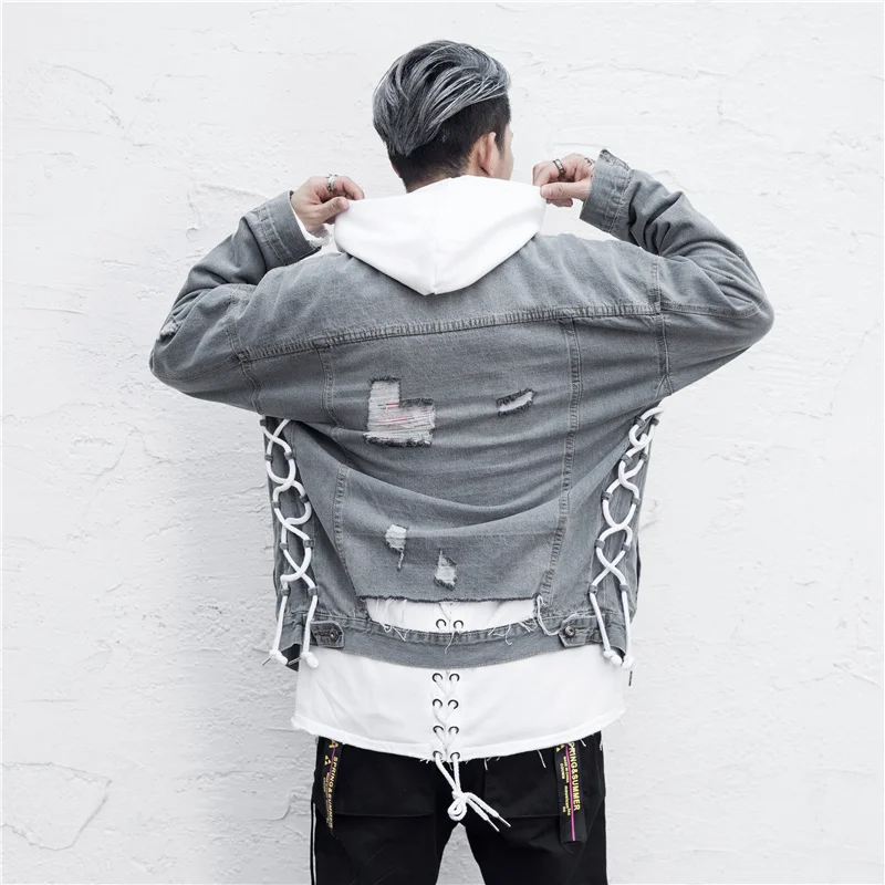 

Summer 2018 New Solid Color High Street Loose Jeans Jacket Men