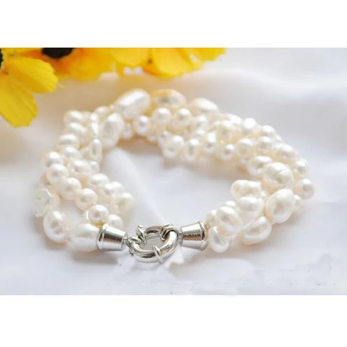 Handwork Real Pearl Bracelet 8inches 6-10MM Baroque White Freshwater Women Gift Jewellery N2628 | Украшения и аксессуары