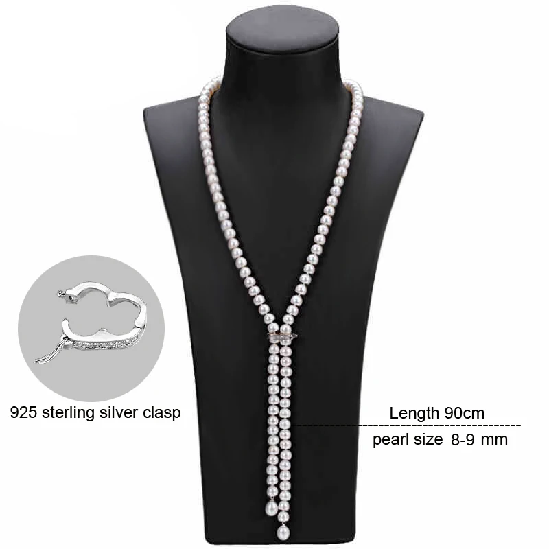 Культивированное Настоящее длинное жемчужное ожерелье для женщин, ожерелье из настоящего пресноводного жемчуга, модное ювелирное изделие, подарочные аксессуары из ткани