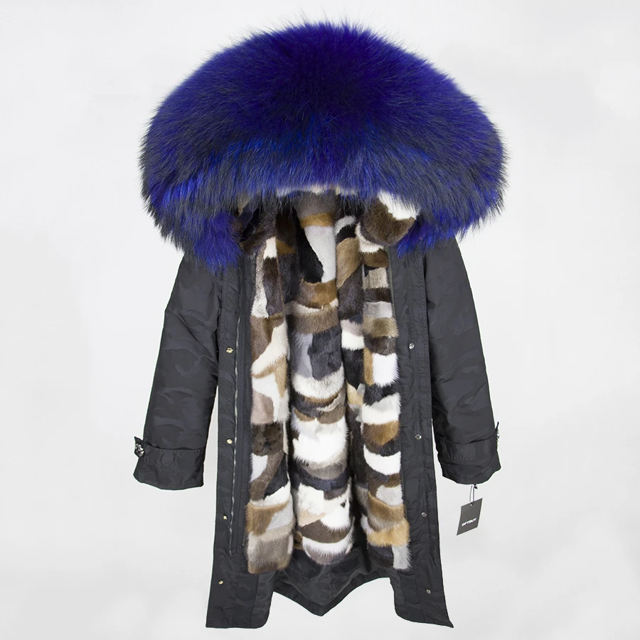 OFTBUY пальто с натуральным мехом, зимняя куртка для женщин, удлиненная Камуфляжная парка, большой воротник из натурального меха енота, капюшон, подкладка из натурального меха норки - Цвет: black Camouflage 23