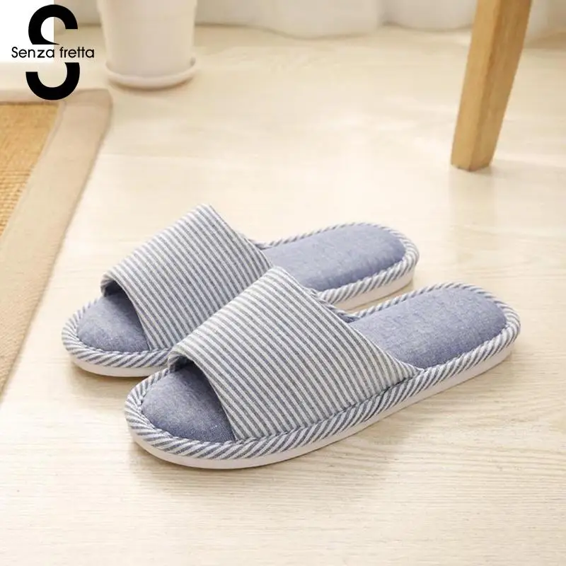 

Senza Fretta 2018 Home Slippers 2018 Open Toe Indoor Floor Shoes Woman Linen Slippers Non Slip Comfortable Men/Women House Shoes