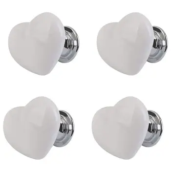 

NEW 4pcs Handle Ceramic Door Knob Heart Shape for Closet Drawer White