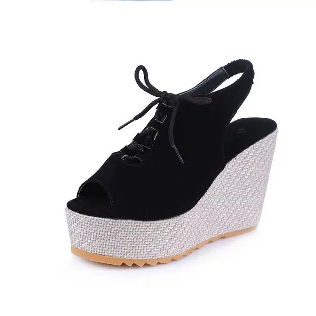 

Summer 2019 New Slope-heel Low-help Women's Sandals Korean Edition Elevated Waterproof Platform Fashion Lace Banquet Shoes