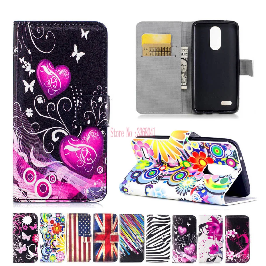 

Flip Case for LG K4 K 4 2017 LGM160 LG-M160 M160 Wallet Stand Luxury Painted Phone Leather Cover for LG Rebel 2 L57BL L58VL M151
