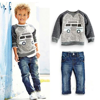 

Anlencool New Spring Children Boys Clothes Sets Long Sleeve T-shirt+Jeans 2pcs Kids Suits Cartoon Car Pattern Boys Clothing Sets