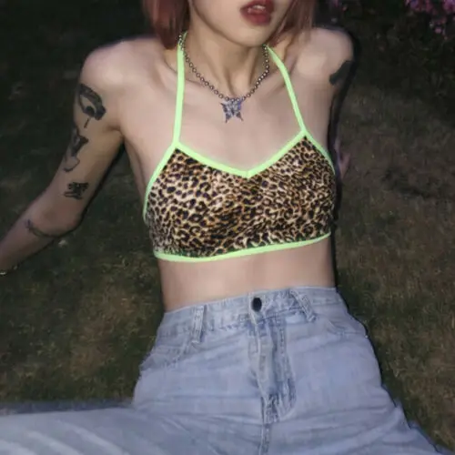 

New Fashion Women Leopard Printed Bralette Sexy Warp Bra Beach Party Halter Tops