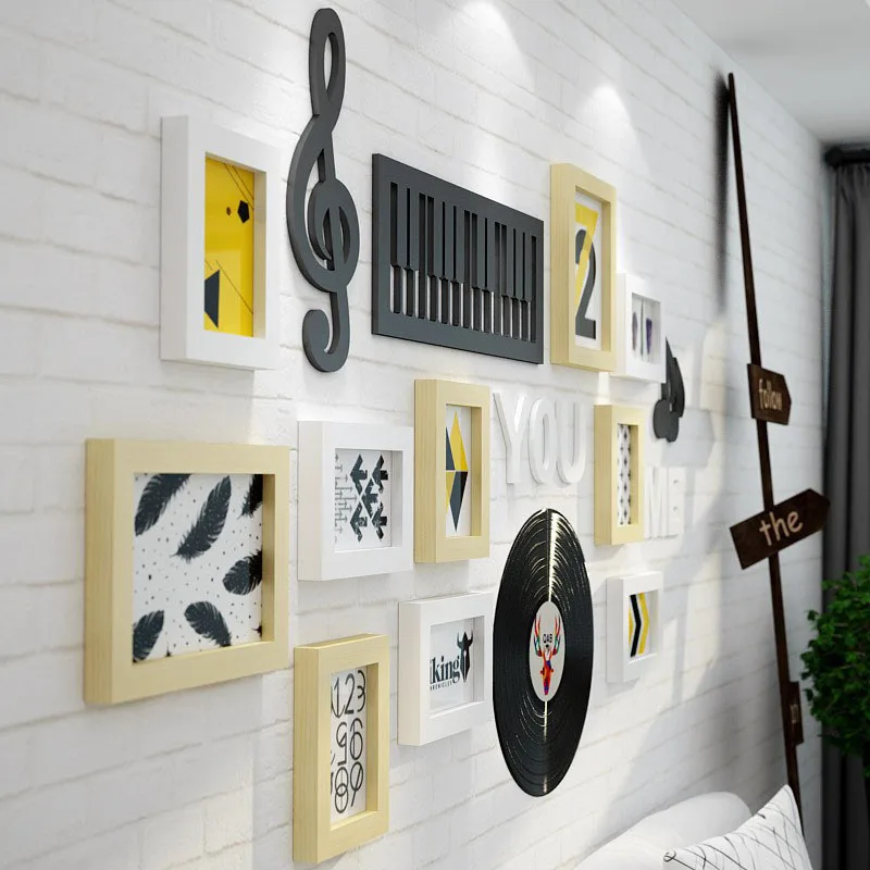 BAIUFOR креативная музыкальная черная фоторамка набор, деревянная фоторамка коллаж для рисования, Настенная подвесная рамка домашний художественный Декор
