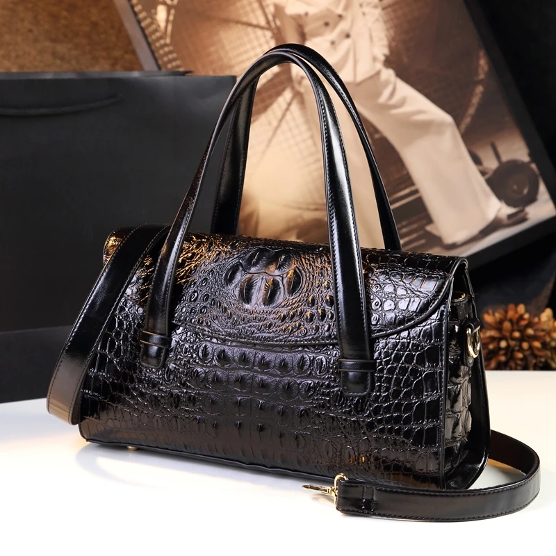 ICEV известный дизайнер сумки Высокое качество спилок кожа Мода Аллигатор сумки для женщин Топ Ручка клатч boston tote - Цвет: Black  2