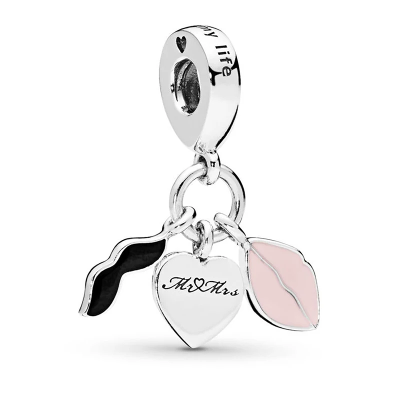 

2019 NEW 100% 925 Sterling Silver Love Couple Dangle Charm Mixed Enamel Suitable DIY Women's Pendant Necklace Jewelry Gift