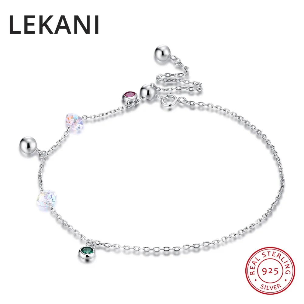 LEKANI кристаллы от SWAROVSKI Boho 925 стерлингового серебра anklets Для женщин Мода сандалия ручной работы ноги бусины ювелирные изделия