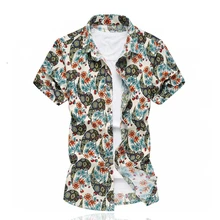 Мужская рубашка с цветочным принтом, брендовая летняя рубашка с короткими рукавами, Camisetas Masculinas, большие размеры 5XL 6XL, зауженные официальные хлопковые рубашки, SL-S083