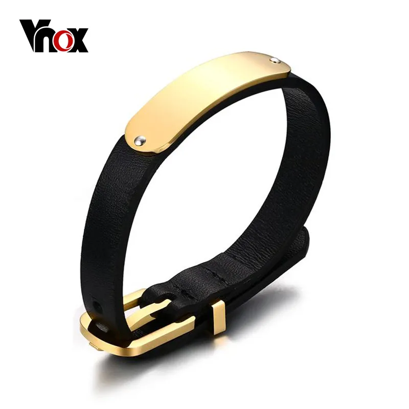 

Vnox Simple High Genuine Leather Bracelets & Bangles for Women Men Stainless Steel Adjustable length Belt Design Trendy