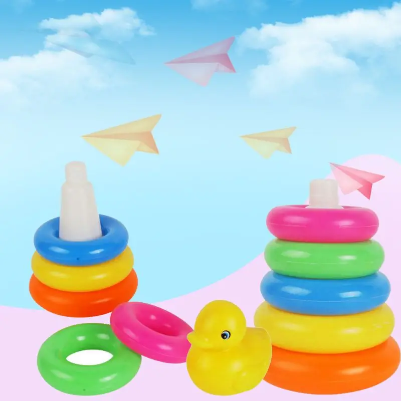 

Multi Colors Rings Duck Pyramid Baby Puzzle Toys Brain Teaser Early Educational Intelligence Development Exercising Tool