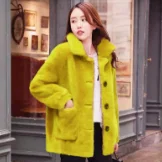 Женское пальто из искусственной овечьей шерсти, цвета хаки, белый, желтый, красный, однобортный, с карманами, Женская куртка - Цвет: turmeric