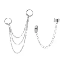 Coreano Moda Brincos De Titânio De Aço da Cadeia de Hip Hop Cadeia Threader Gota Cuff Cadeia Dupla Piercing Brincos Unisex Jóias
