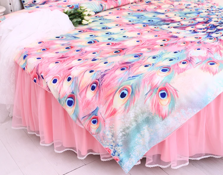 Discount LACE ROUND Corner Bed Europe Orange color Flower Bedding sets Cotton Round Double Bed sheet Duvet cover Pillow case Bedskirt 73