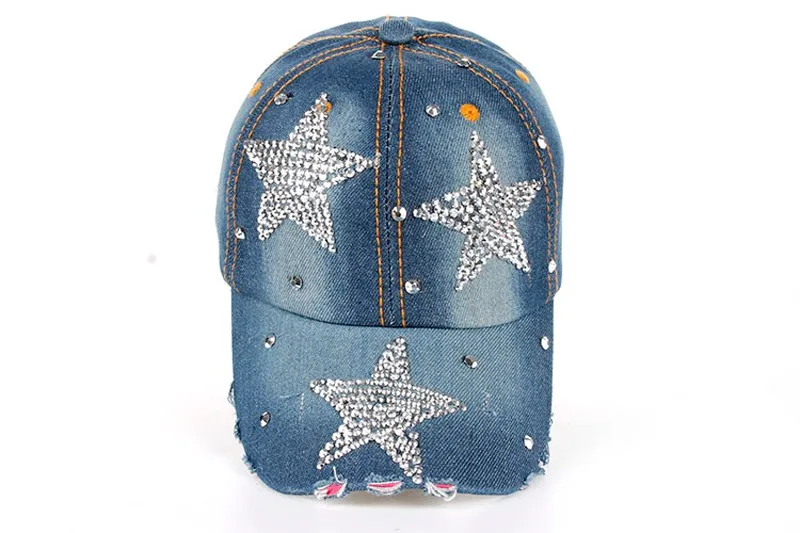 manural дрель пятиконечная звезда оформлен Caps Для женщин со стразами деним Бейсболки для женщин Повседневное для девочек Лето Хороший Шапки sy577