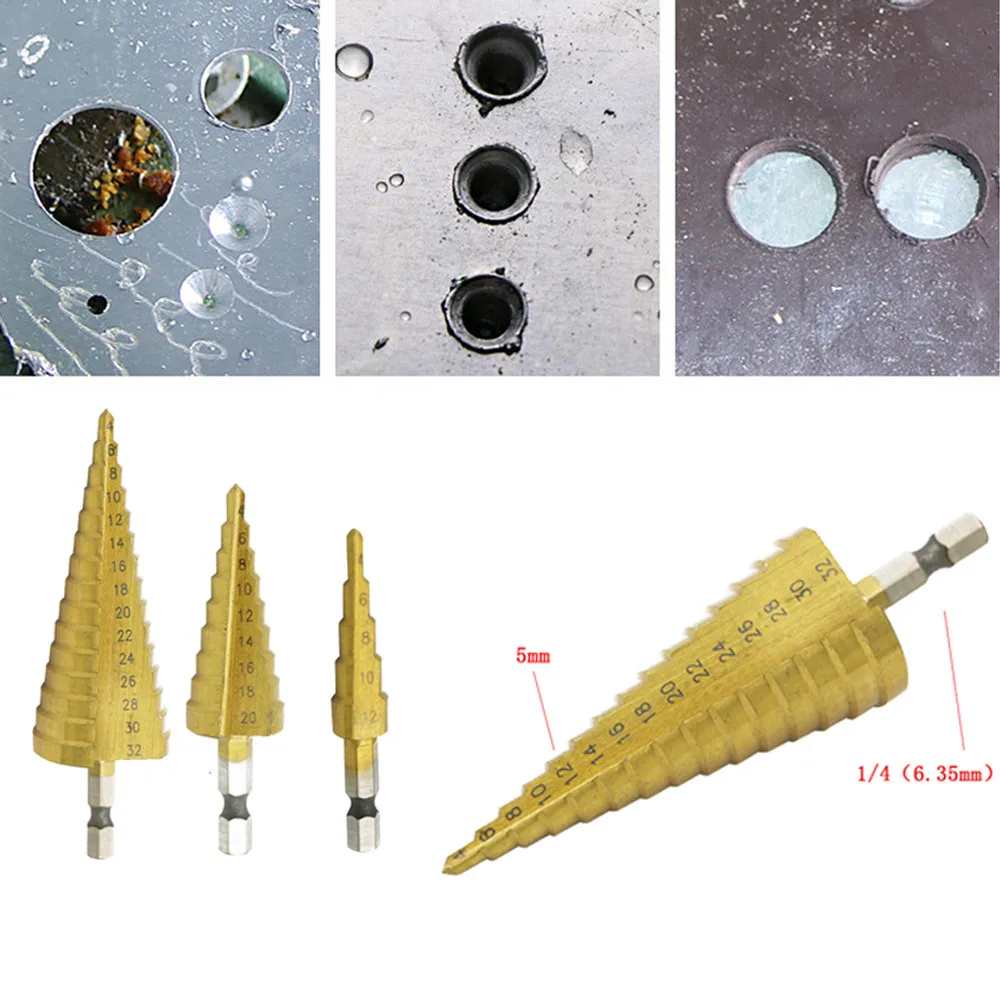 30^ Шестигранная высокоскоростная стальная титановая ступенчатая конусная буровая коронка Дырокол HSS листового металла power home work ручной инструмент для работы по дереву