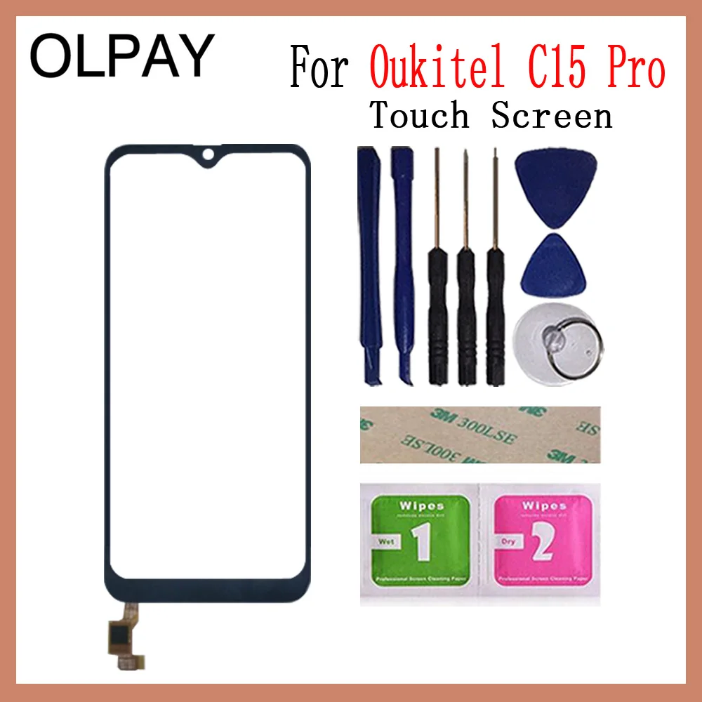 OLPAY 6,09 ''сенсорный экран для мобильного телефона Oukitel C15 Pro сенсорный экран стекло дигитайзер панель объектив сенсор Бесплатный клей+ салфетки - Цвет: Black With Tools