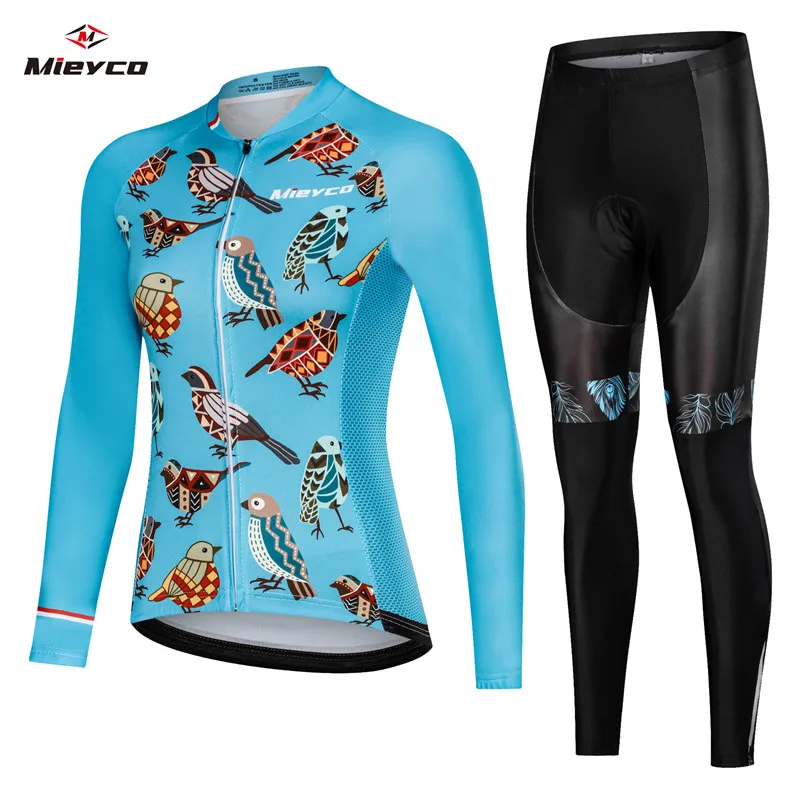 Female Bicycle Clothing Set Reflective Long Sleeve Womens Cycling Jersey Mtb Bike Riding Suit