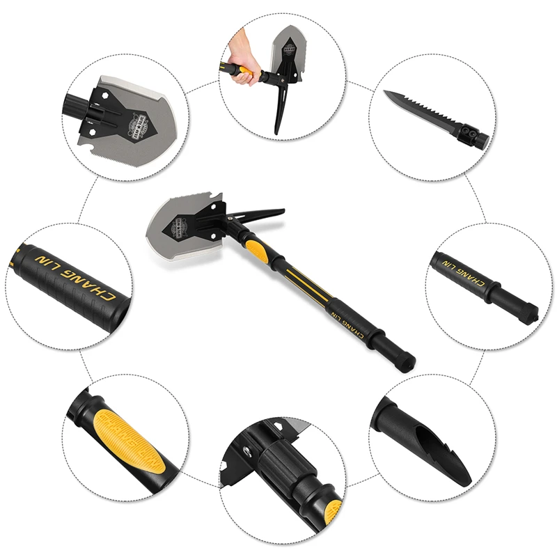 CHANGLIN Multifunctional Camping Shove Military Portable Folding Survival Spade Trowel Dibble Pick Emergency Garden Outdoor Tool